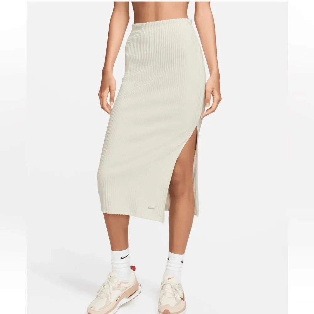 Nike Women's Cream Ribbed Slim Fit Midi Skirt